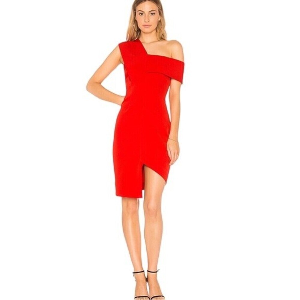 Aijek Marjorie Asymmetric One Shoulder Red Cocktail Dress Bodycon Size 2 NWT